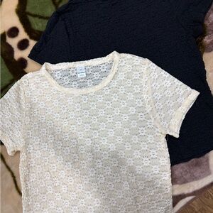 Old Navy Short Sleeve Lace Tees - Cream & Black